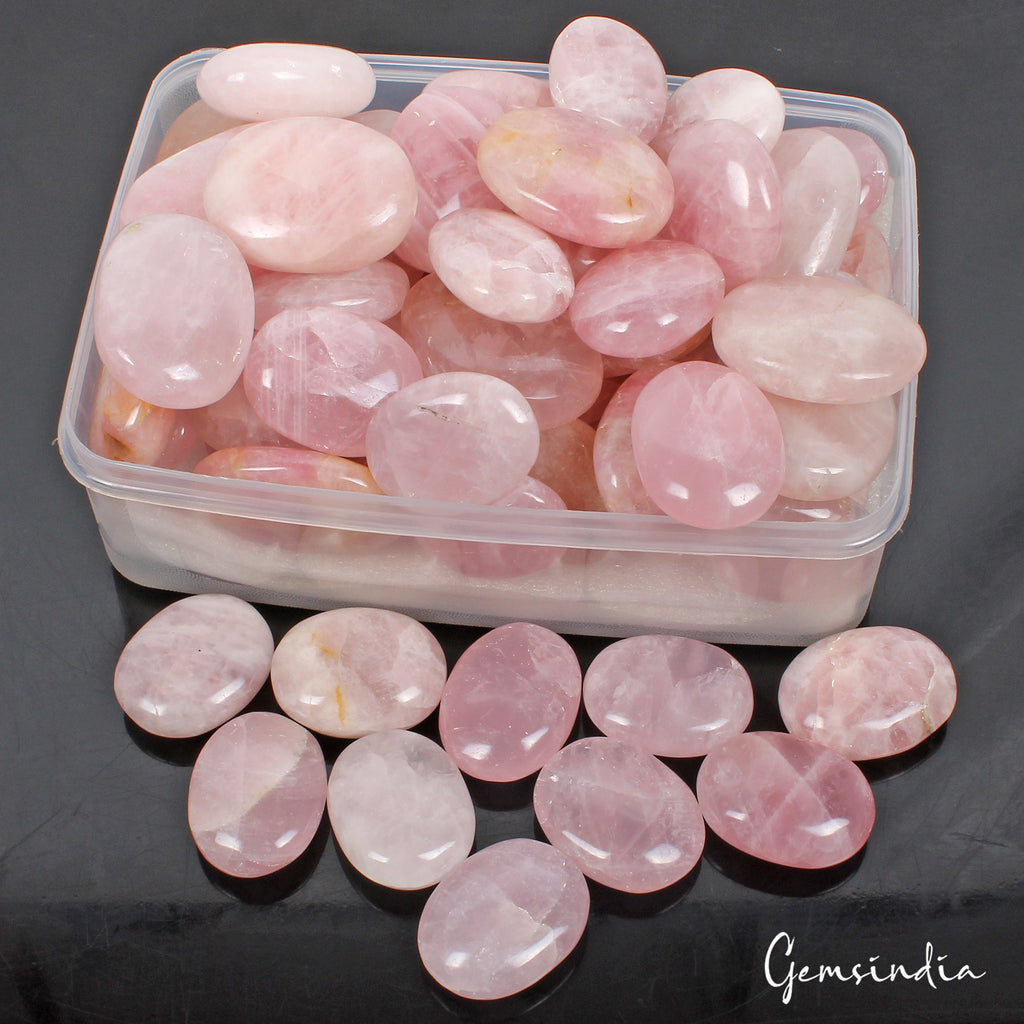 7.12 Lbs/6 Pcs Natural Pink Rose Quartz Crystal Palm Stones Polished Healing Lot