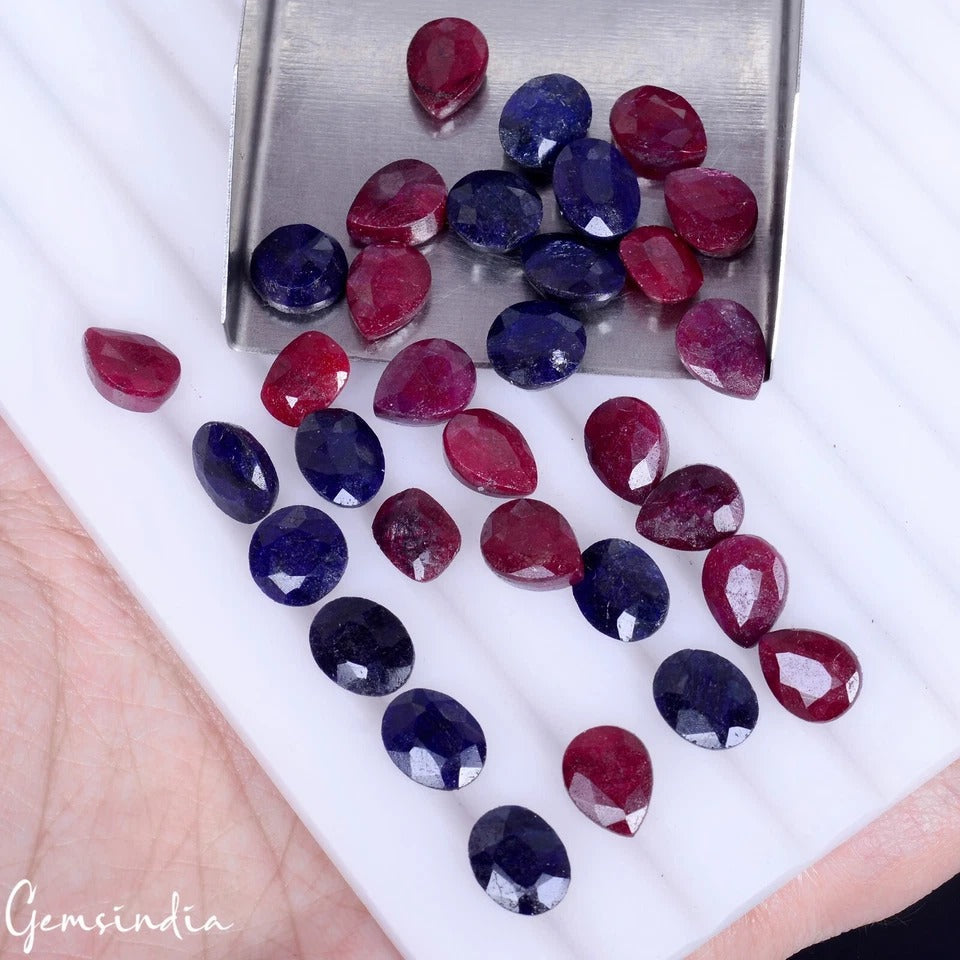 Certified 32 Pcs Natural Mix Cut Ruby Sapphire Loose Jewelry Making Gemstones