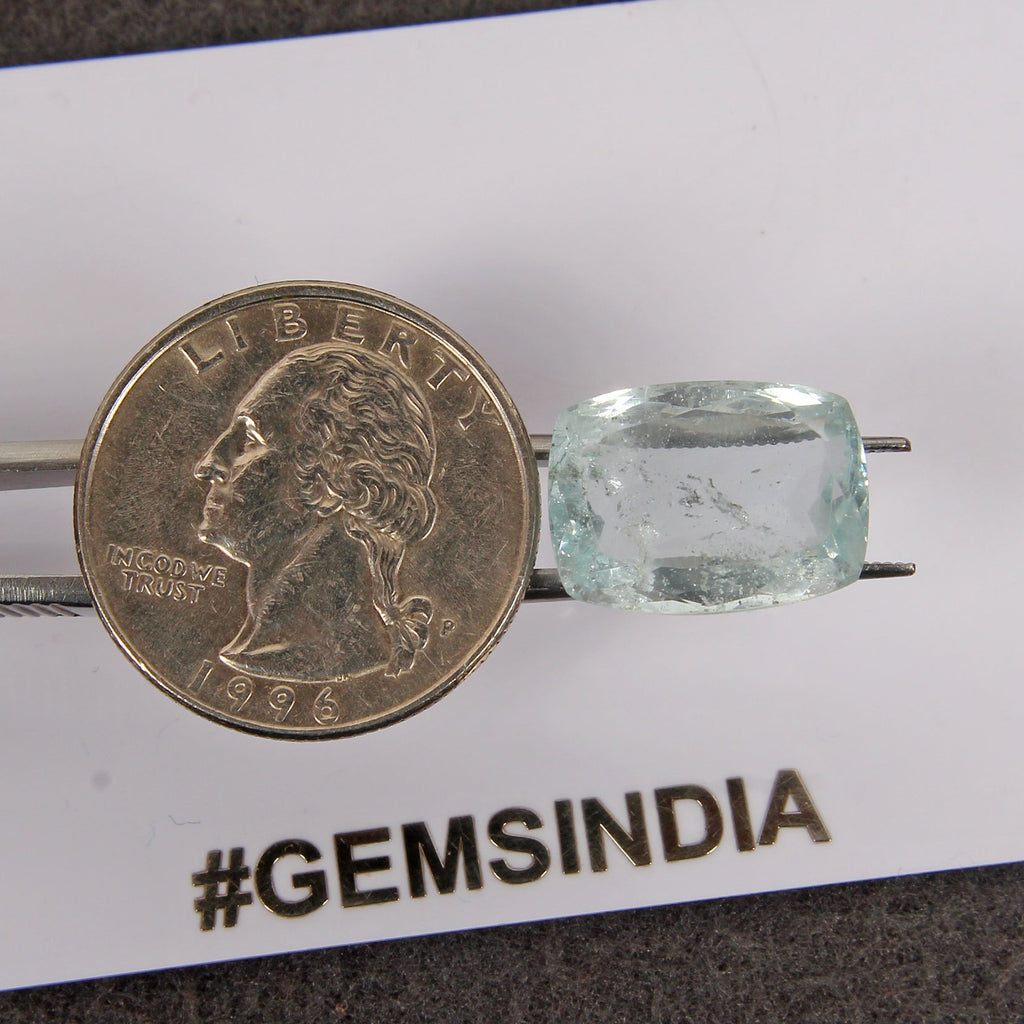 14 Ct Natural Untreated Breath Taking Blue Aquamarine Cushion Cut Loose Gemstone