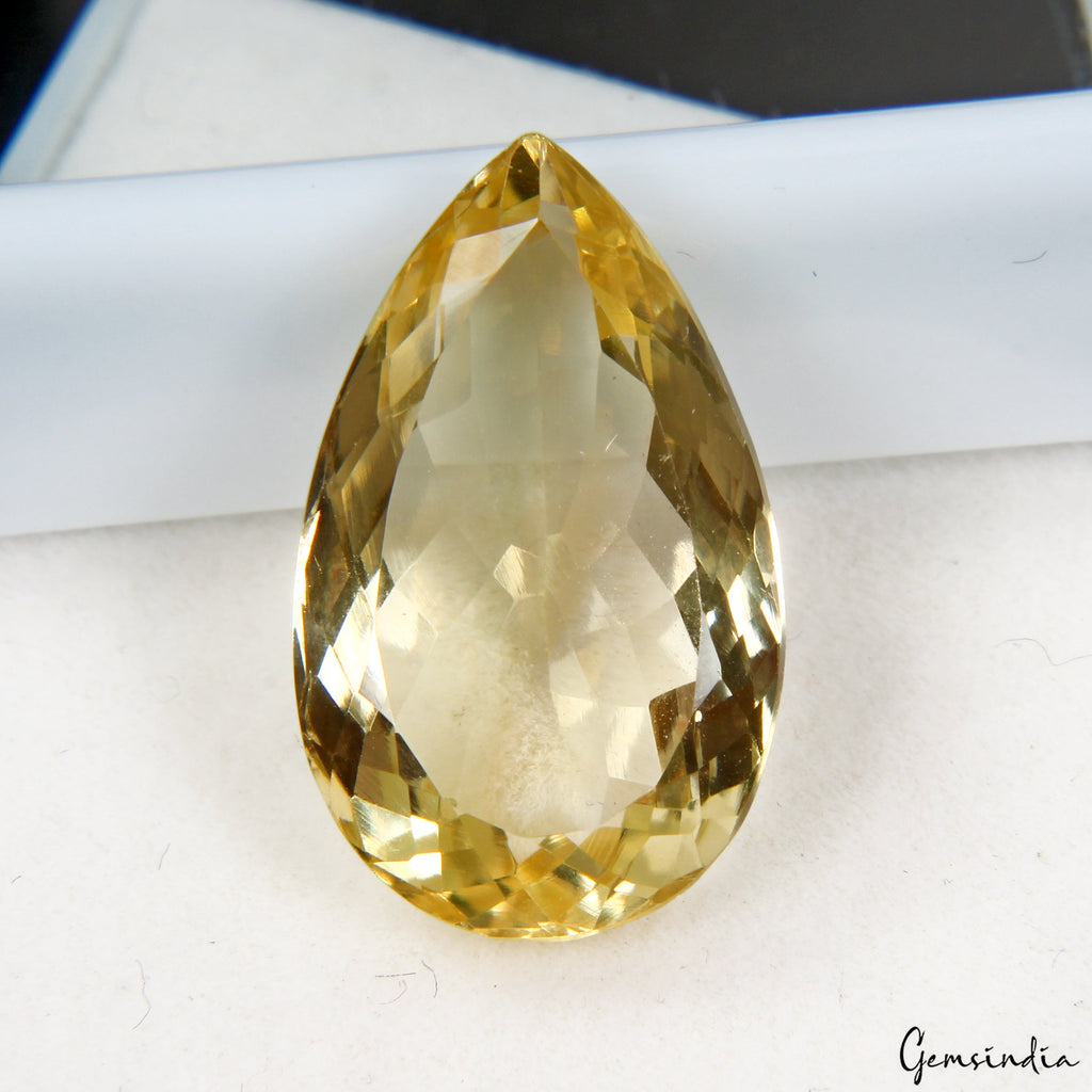 Certified 11.30 Ct Natural Untreated Brazilian Yellow Citrine Pear Cut Loose Gem