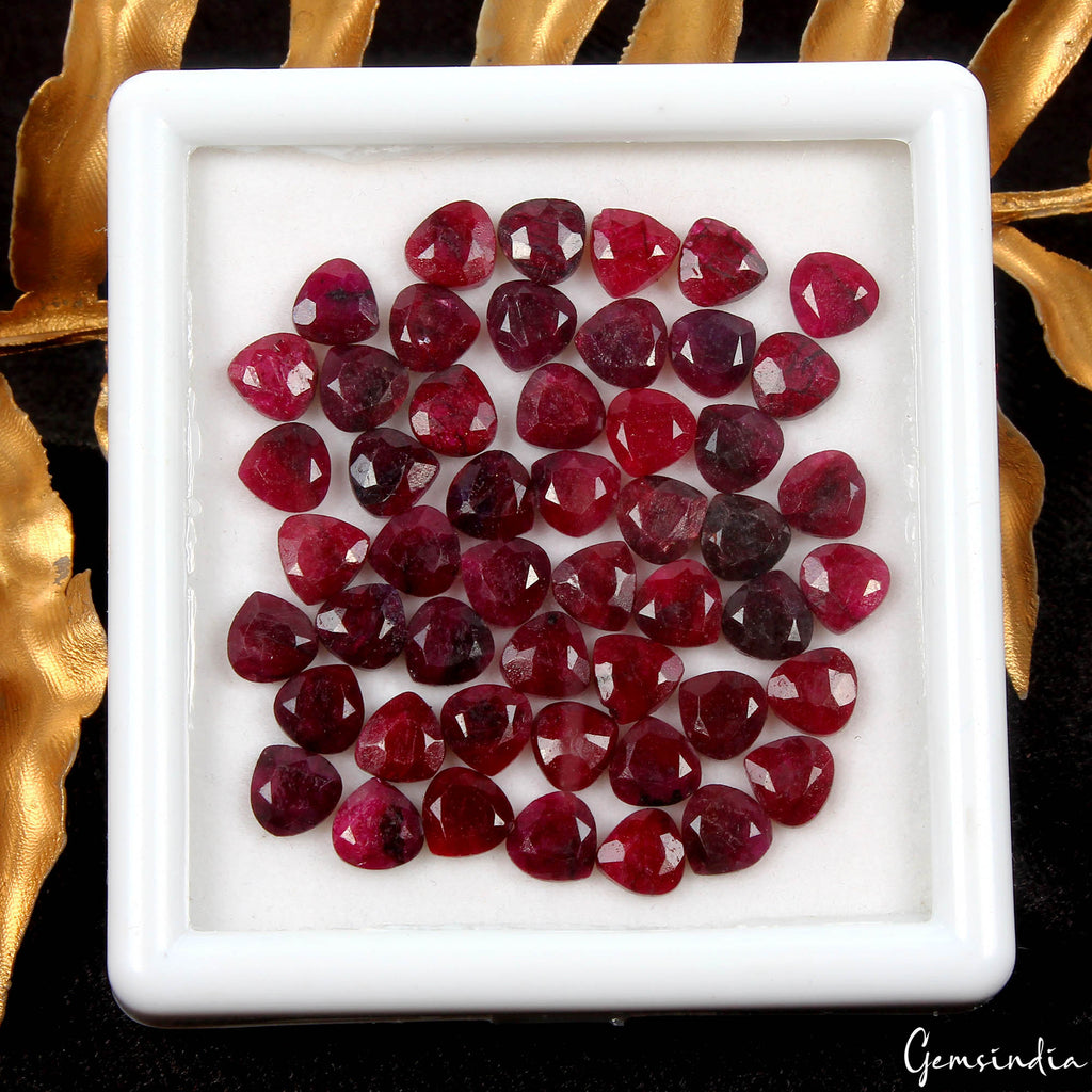 60.50 Ct Natural Ruby Pear Faceted Certified Loose Gems Lot 50 Pcs For Jewelry