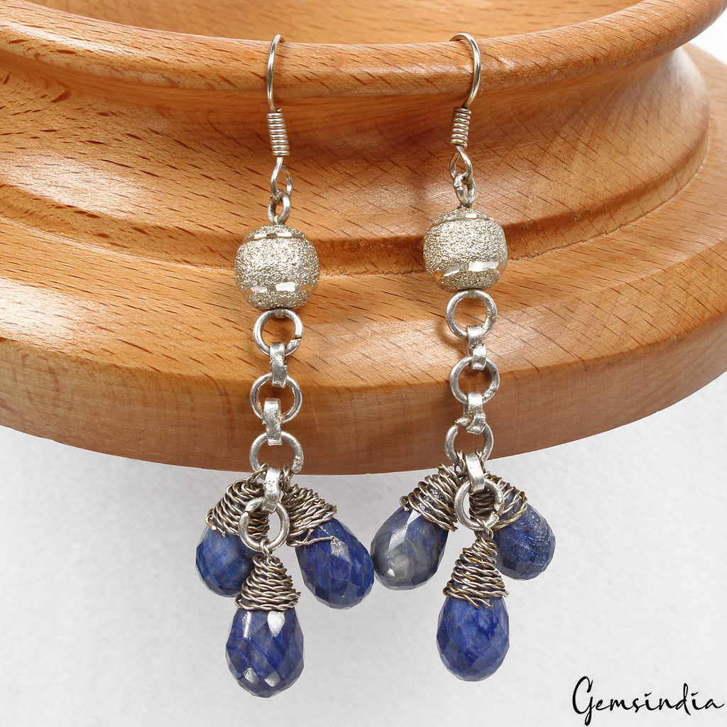 Blue Sapphire Earrings, Color Enhanced, Blue — 15mm, 87 Ct
