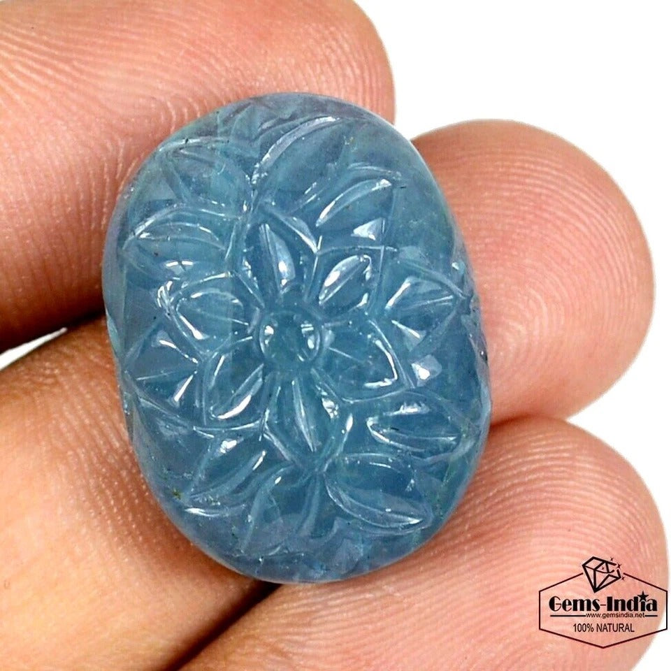29.15 Cts Natural Blue Aquamarine Unheated Rare Moghul Carved Exclusive Huge Gem