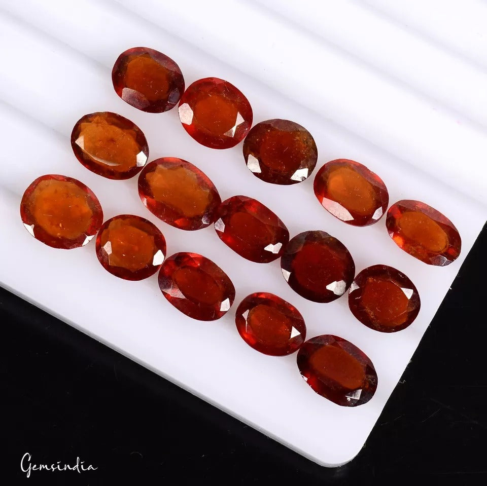 15 Pcs Natural Hessonite Garnet 8-10mm Oval Cut Untreated Loose Faceted Gemstone