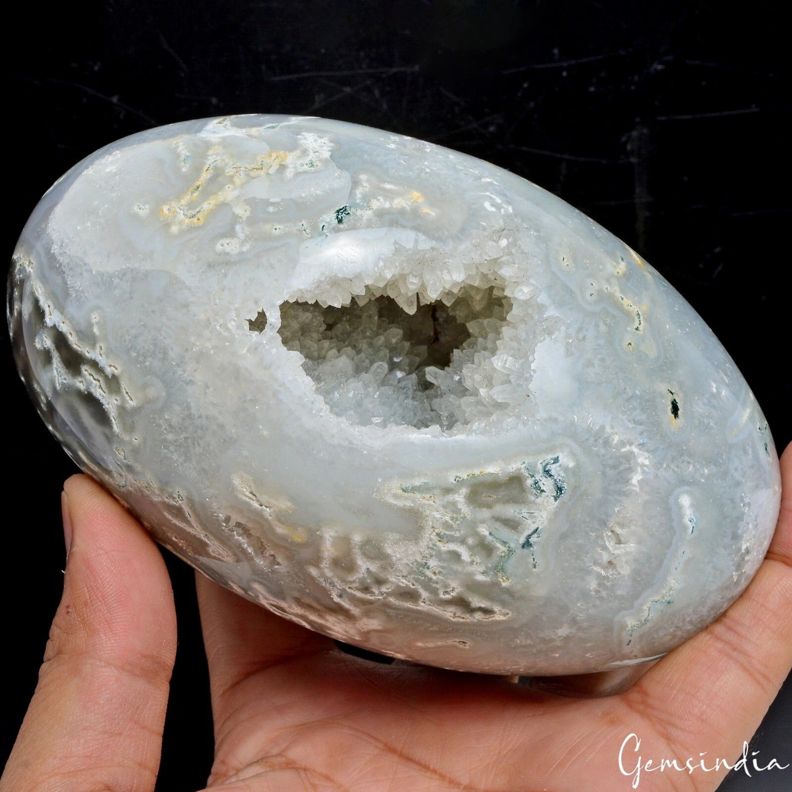 1.14 Kg/ 5.25 x 3.25 Inch Natural Dendrite Moss Agate Druzy Egg Mineral Gemstone