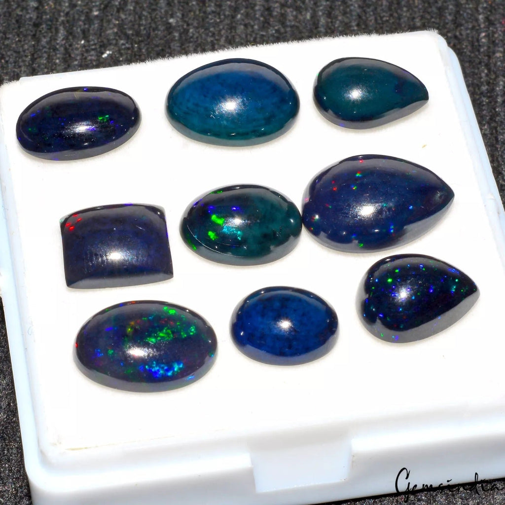 9 Pcs Natural Ethiopian Black Opal Play of Colors High End Gemstones 24.50 Cts