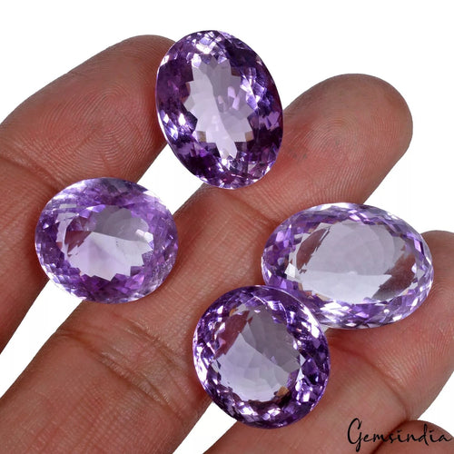 Amethyst Lot, Loose Gemstone, Oval Cut, Untreated — 4 Pieces, 17mm to 21mm, 92.50 Ct, Brazil