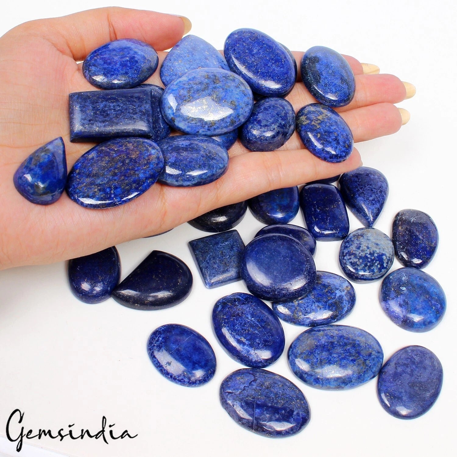 Lapis Lazuli Lot, Cabochon, Color Enhanced, Blue — 36 Pieces, 25mm to 35mm, 1500 Ct, Afghanistan