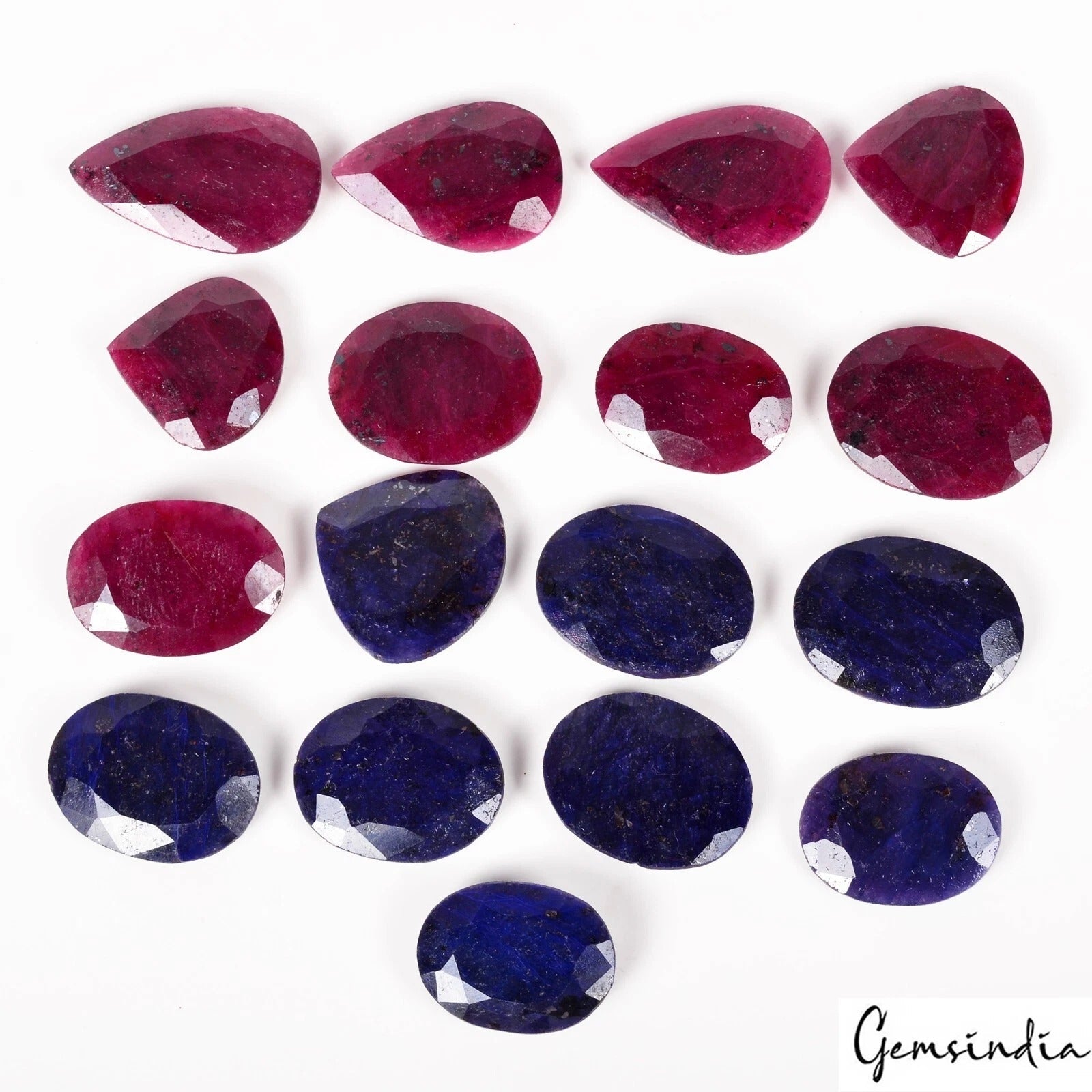 800 Cts/17 Pcs Natural Red Ruby & Blue Sapphire Mixed Cut Loose Gems For Jewelry