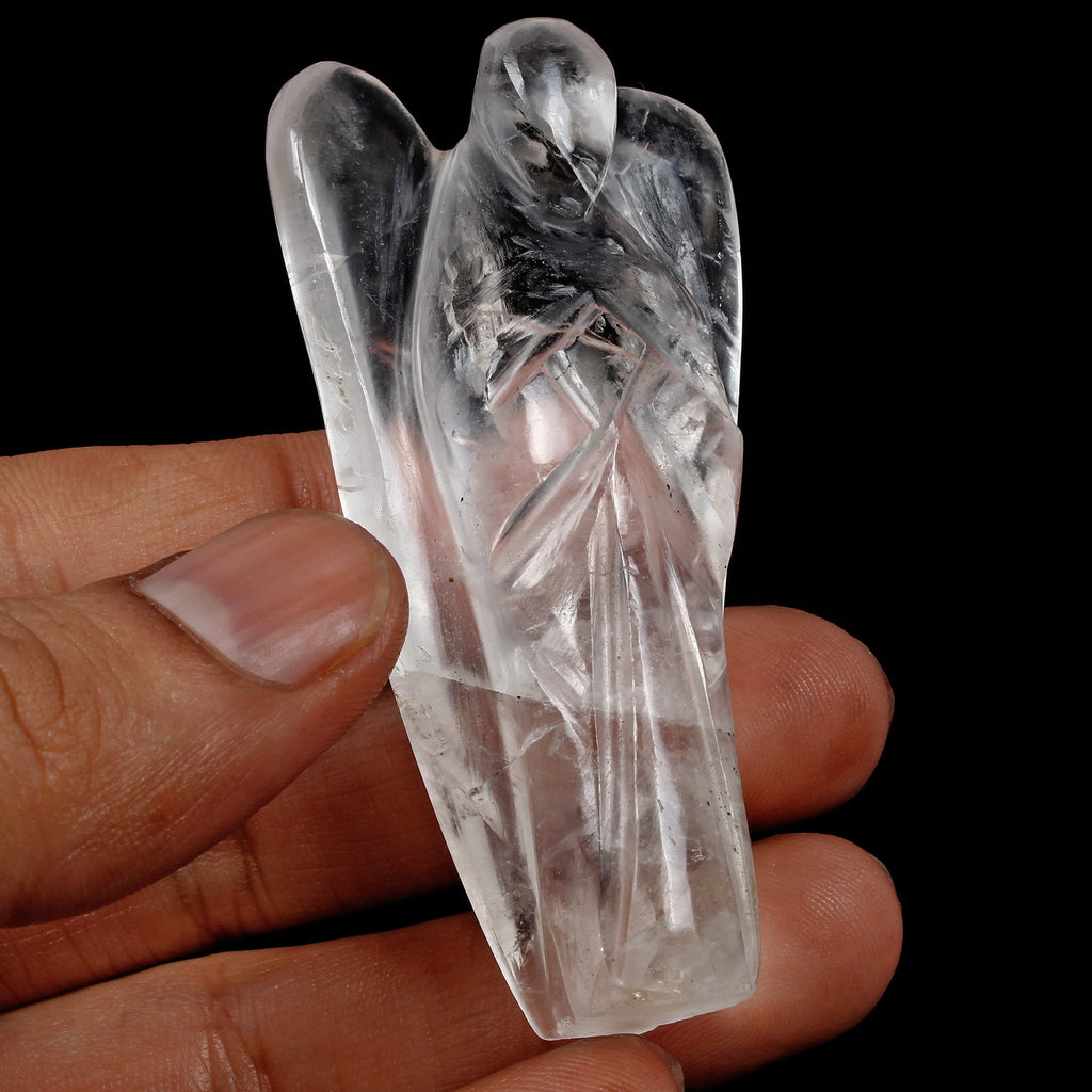 286 Cts Natural White Quartz Crystal Pocket Good Luck Angel Statue~2.75 In