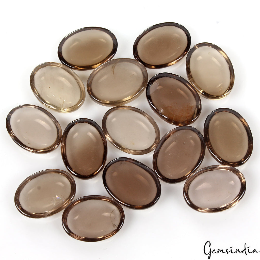 15 Pc Natural Brown Smoky Quartz 15x11mm Loose Oval Cabochon Gemstones~106.70 Ct