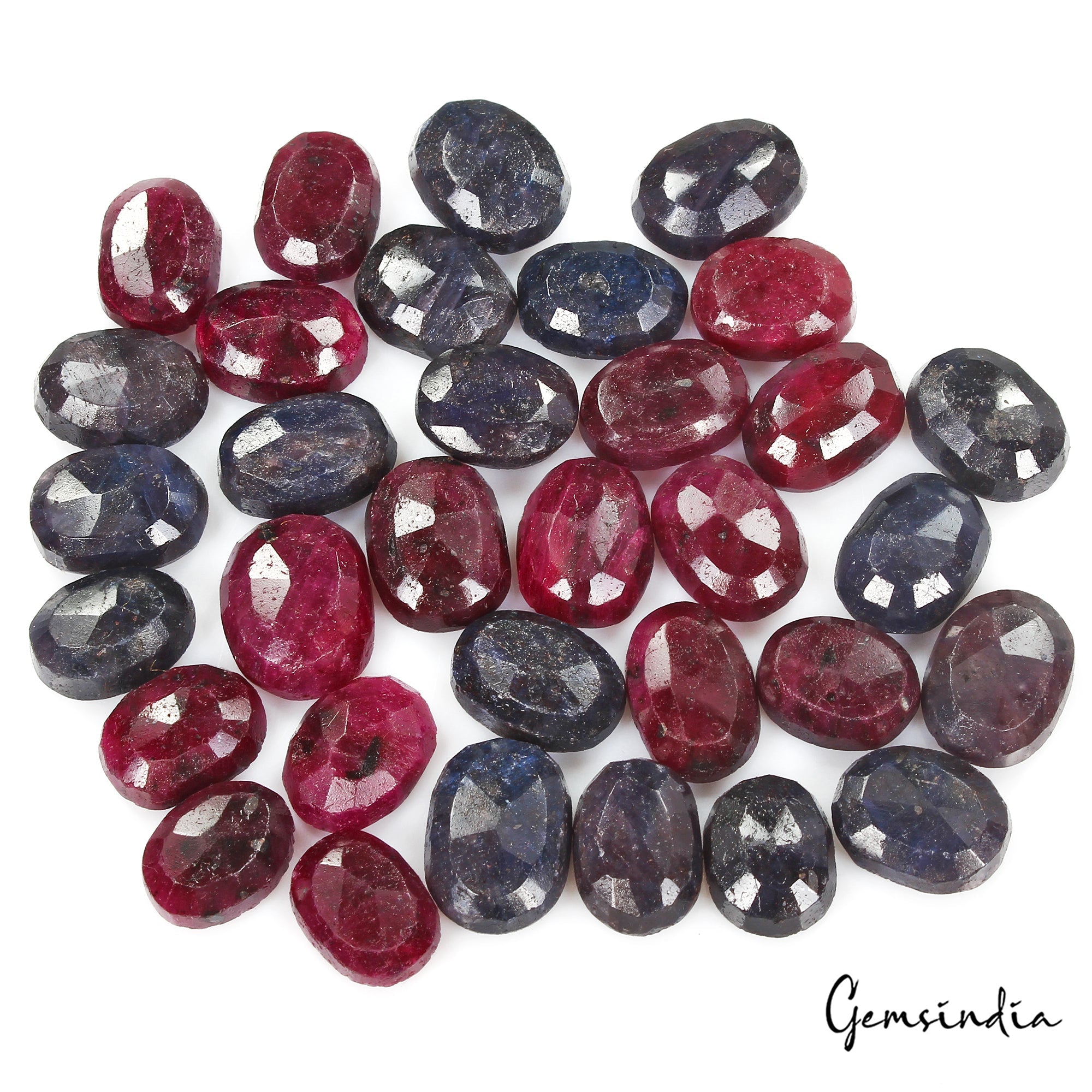 640 Ct/33 Pcs Natural Red Ruby Blue Sapphire Oval Cut Loose Gems Lot For Jewelry