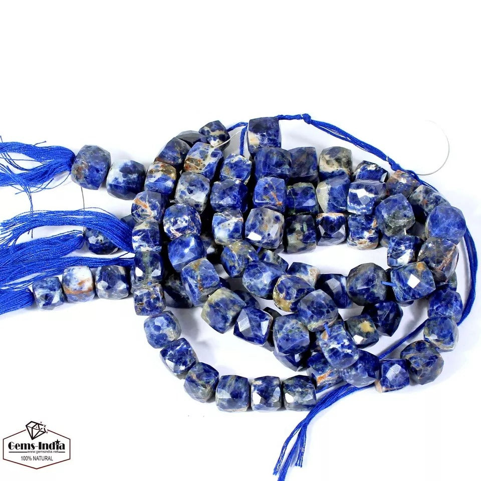 4 Strand AAA Sodalite Gemstone Box Faceted 7mm-9mm Drilled Beads 8” Each Strand