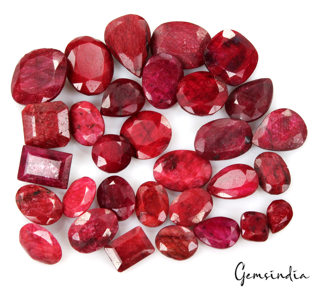Ruby Lot, Loose Gemstone, Oval, Pear, Cushion & Rectangular Cut, Color Enhanced — 31 Pieces, 8mm to 19mm, 280 Ct, Madagascar