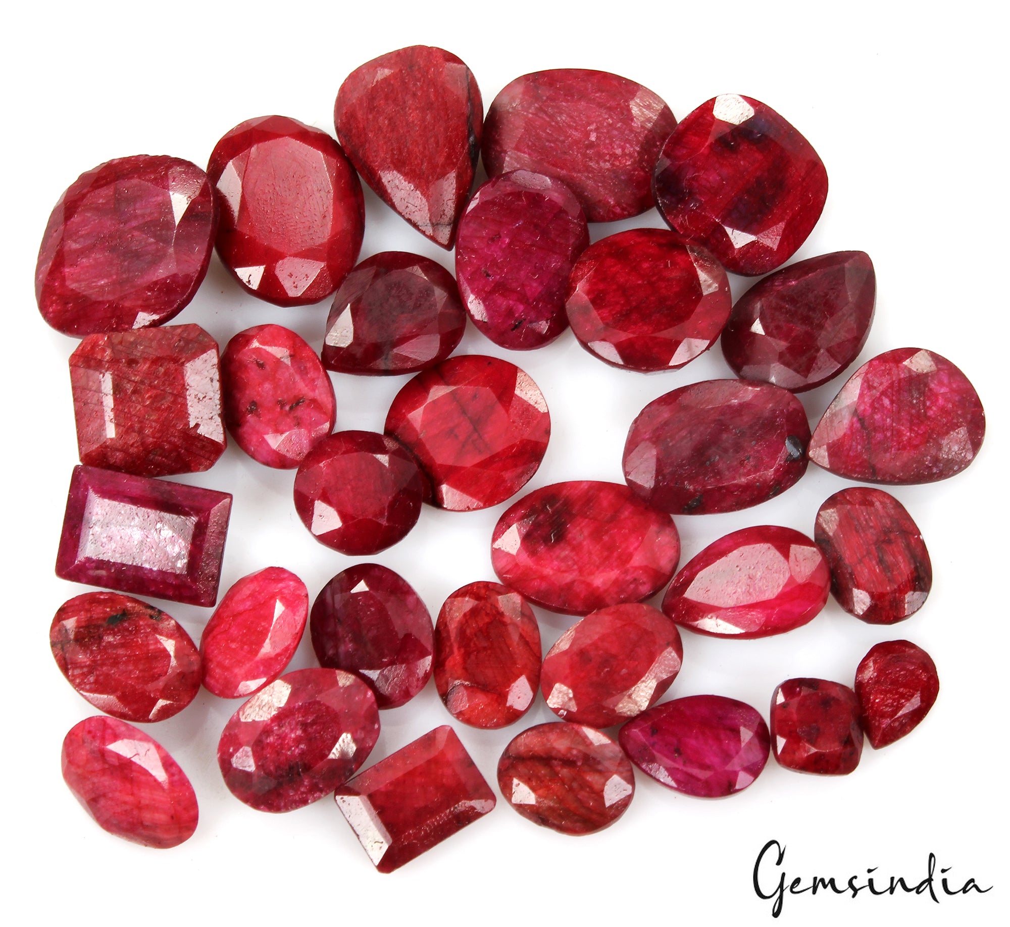 Ruby Lot, Loose Gemstone, Oval, Pear, Cushion & Rectangular Cut, Color Enhanced — 31 Pieces, 8mm to 19mm, 280 Ct, Madagascar