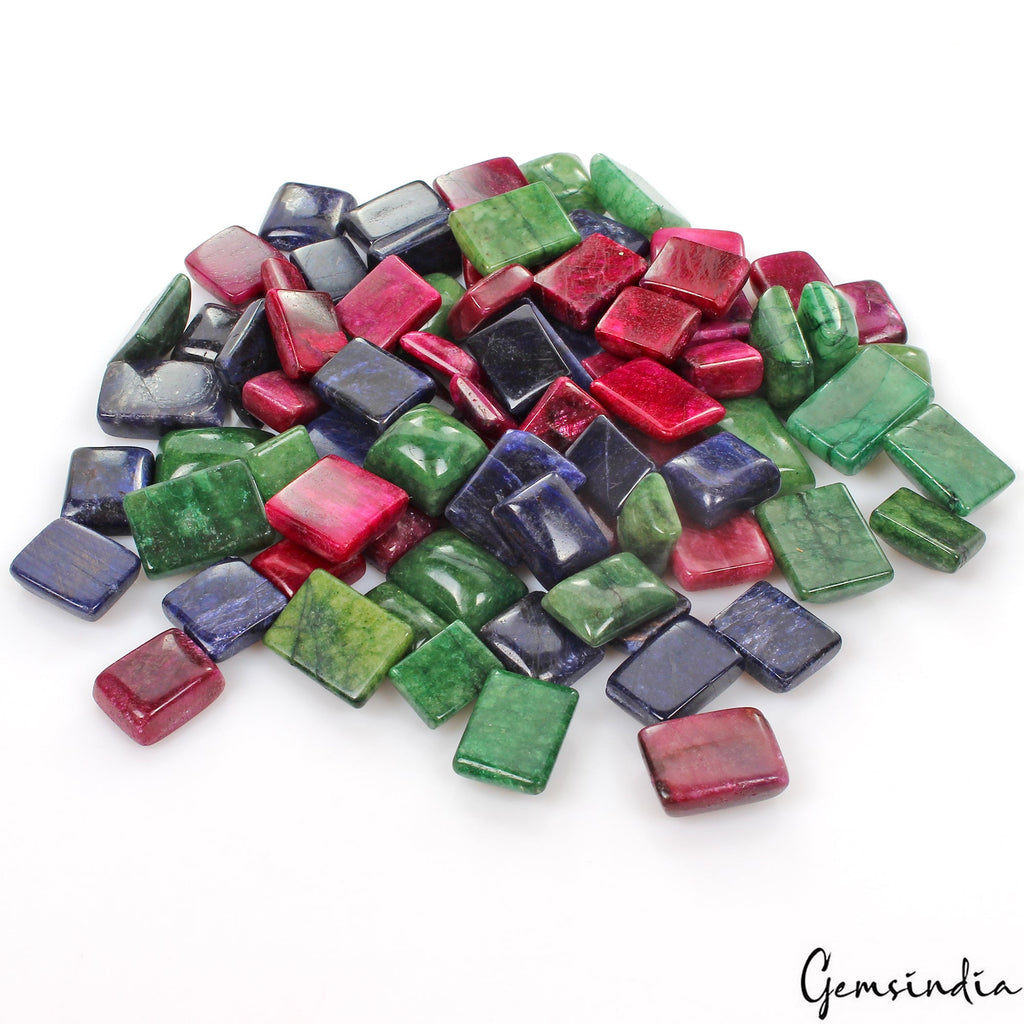 1300 Ct Natural Ruby Emerald Sapphire Mix Cabochon Shape Loose Gemstones~80 Pcs