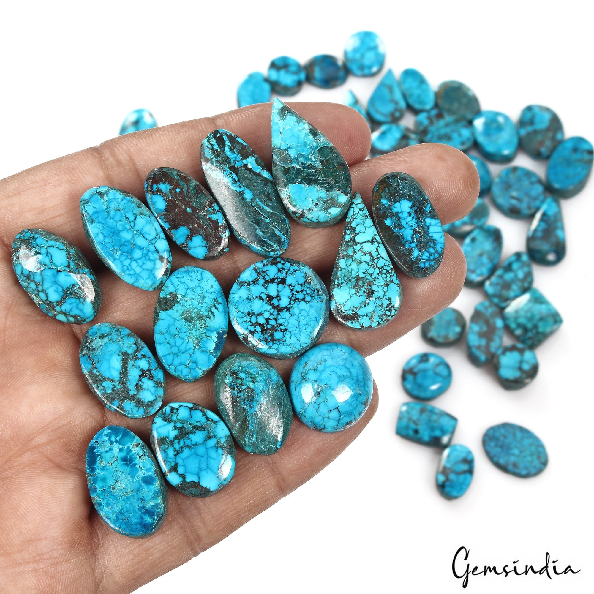 400 Cts/43 Pcs Natural Blue Green Spiderweb USA Turquoise Mix Cab Loose Gems Lot