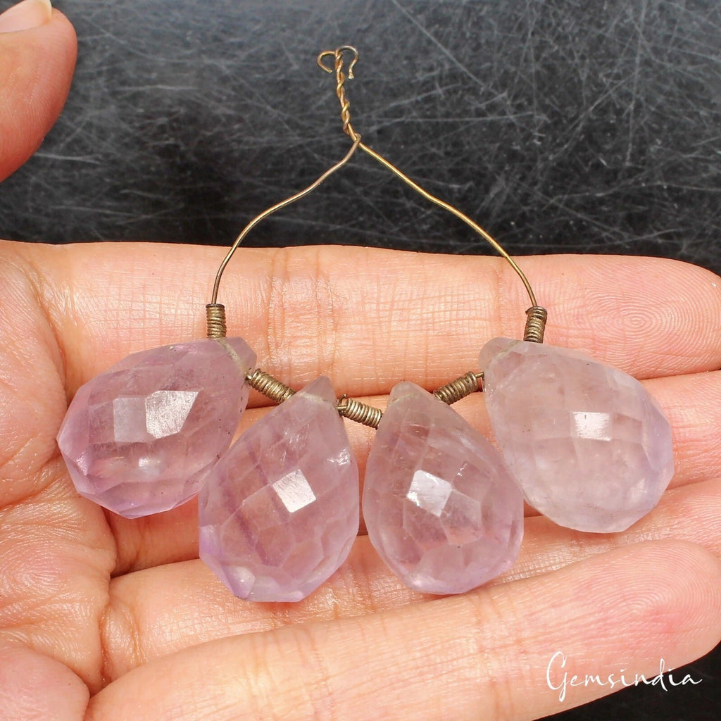 116.50 Cts/4 Pcs Natural Purple Amethyst Pear Checker Cut Drill Loose Briolettes
