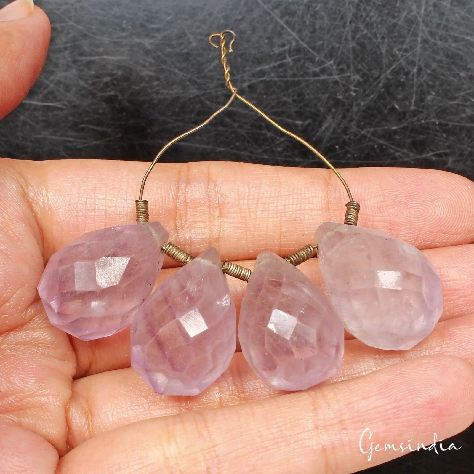 116.50 Cts/4 Pcs Natural Purple Amethyst Pear Checker Cut Drill Loose Briolettes