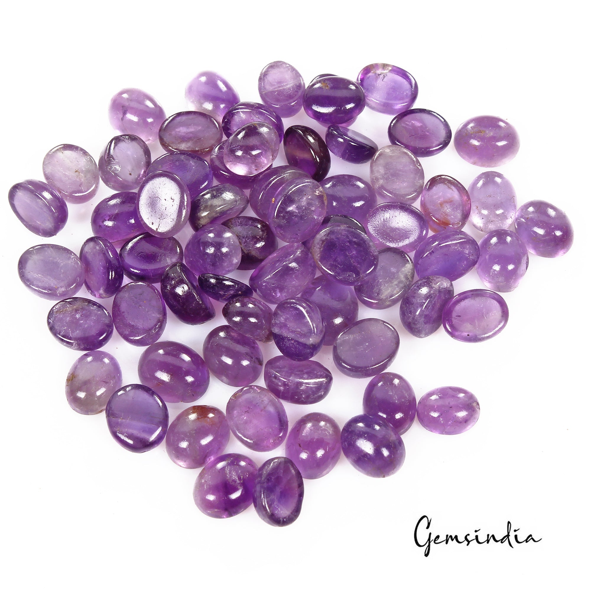270 Cts/62 Pcs Natural Untreated Purple Amethyst Round Cab Gems Lot For Jewelry