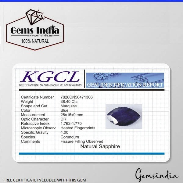 Certified 38.20 Cts Natural Blue Sapphire Marquise Cut AAA Grade Ceylon Gemstone