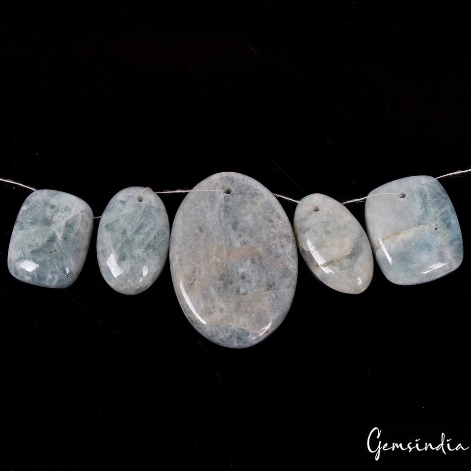 5 Pc Natural Blue Green Beryl Aquamarine Mix Shape Loose Drilled Bead/Briolettes