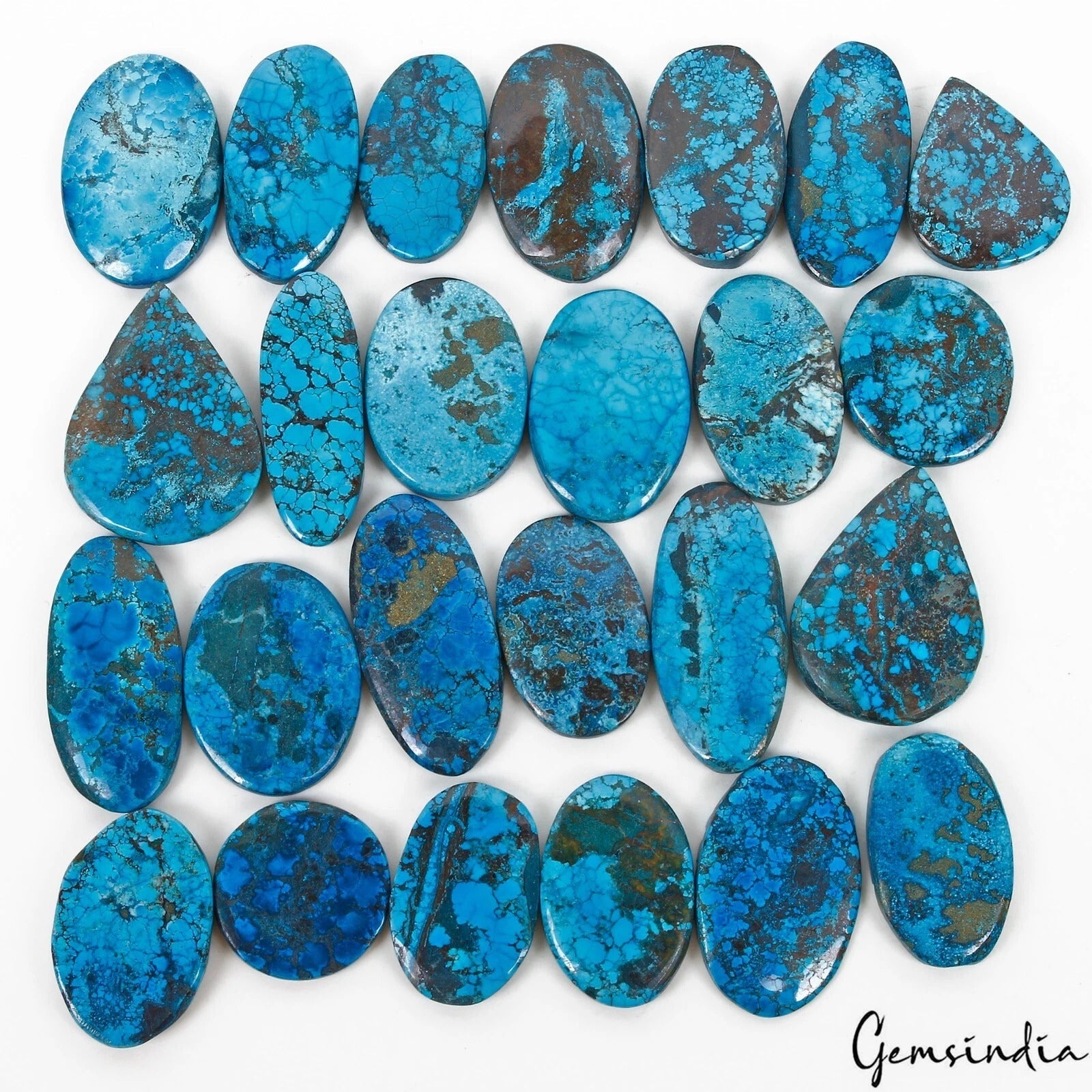 750 Cts/25 Pcs Natural Blue Arizona Spiderweb Turquoise Mixed Cab Loose Gems Lot