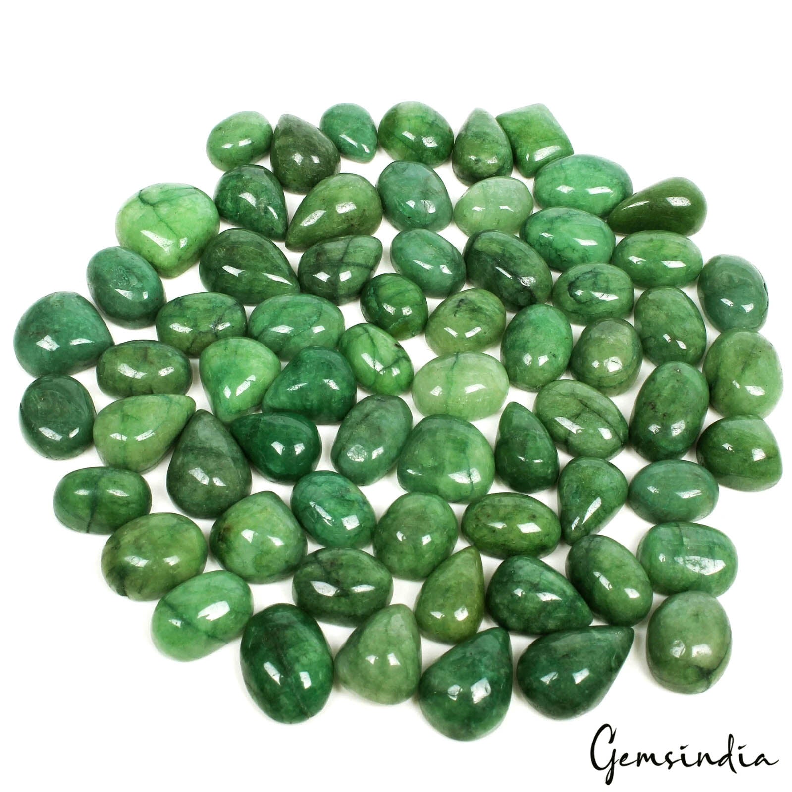 750 Ct/65 Pcs Natural Brazilian Green Emerald Mix Cab Loose Gems Lot For Jewelry