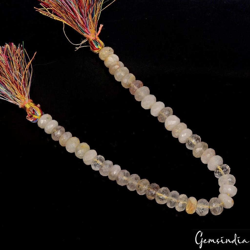 183.30 Ct Natural Untreated Golden Rutile Gem Round Faceted Cut Beaded 10" Stand