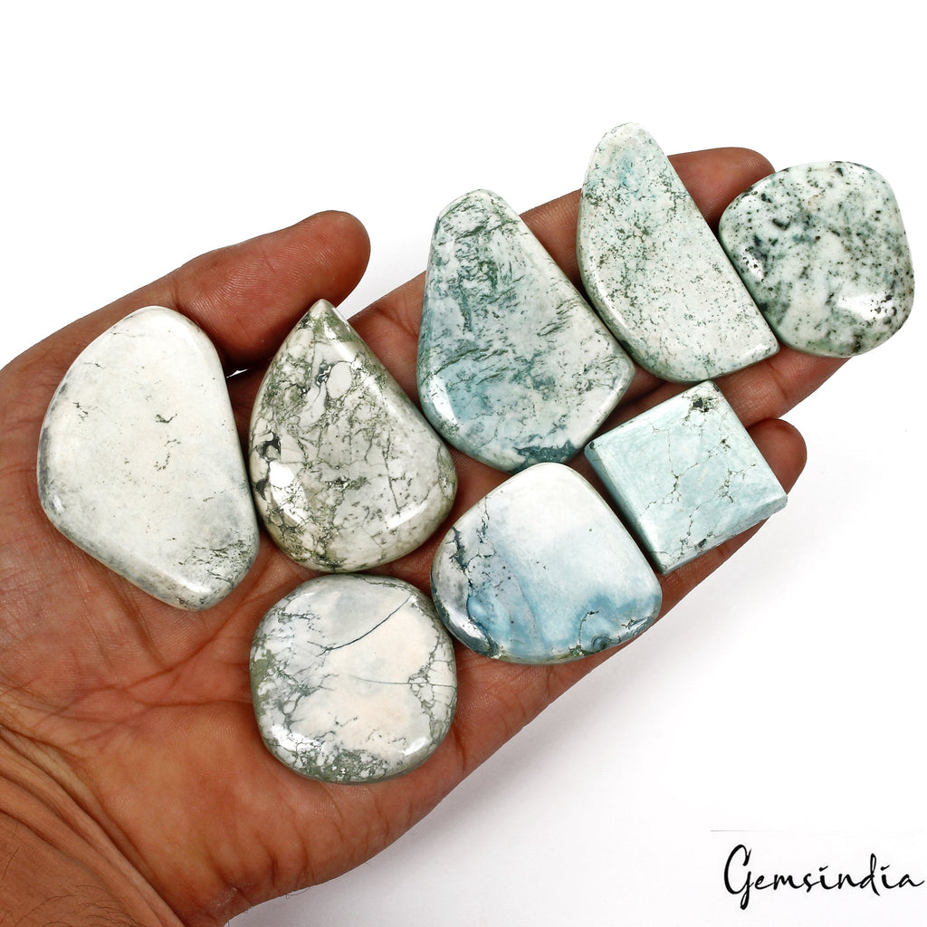 840 Cts/8 Pcs Natural Blue Turquoise Mix Cab 27mm-55mm Loose Wholesale Gems Lot