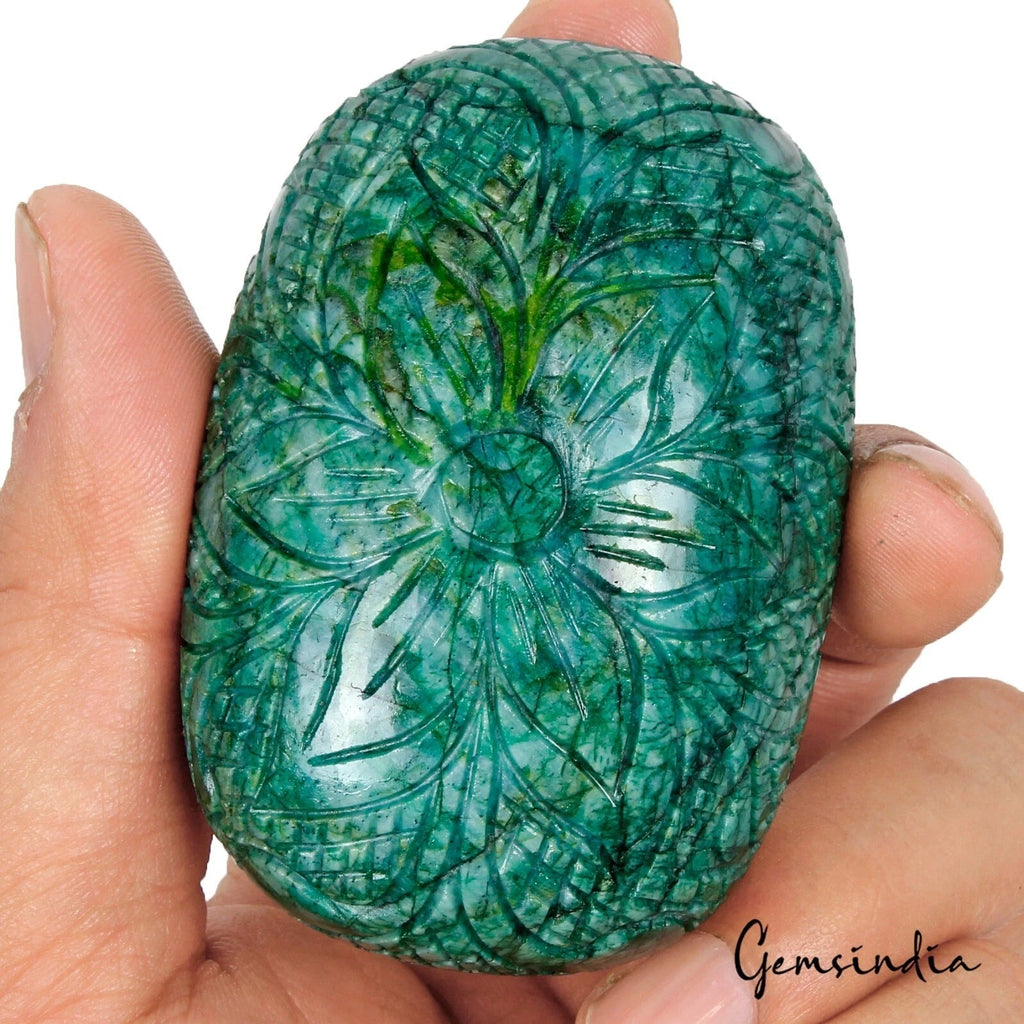 850 Ct Natural Brazilian Green Blue Emerald Floral Hand Carving Earth Mined Gems