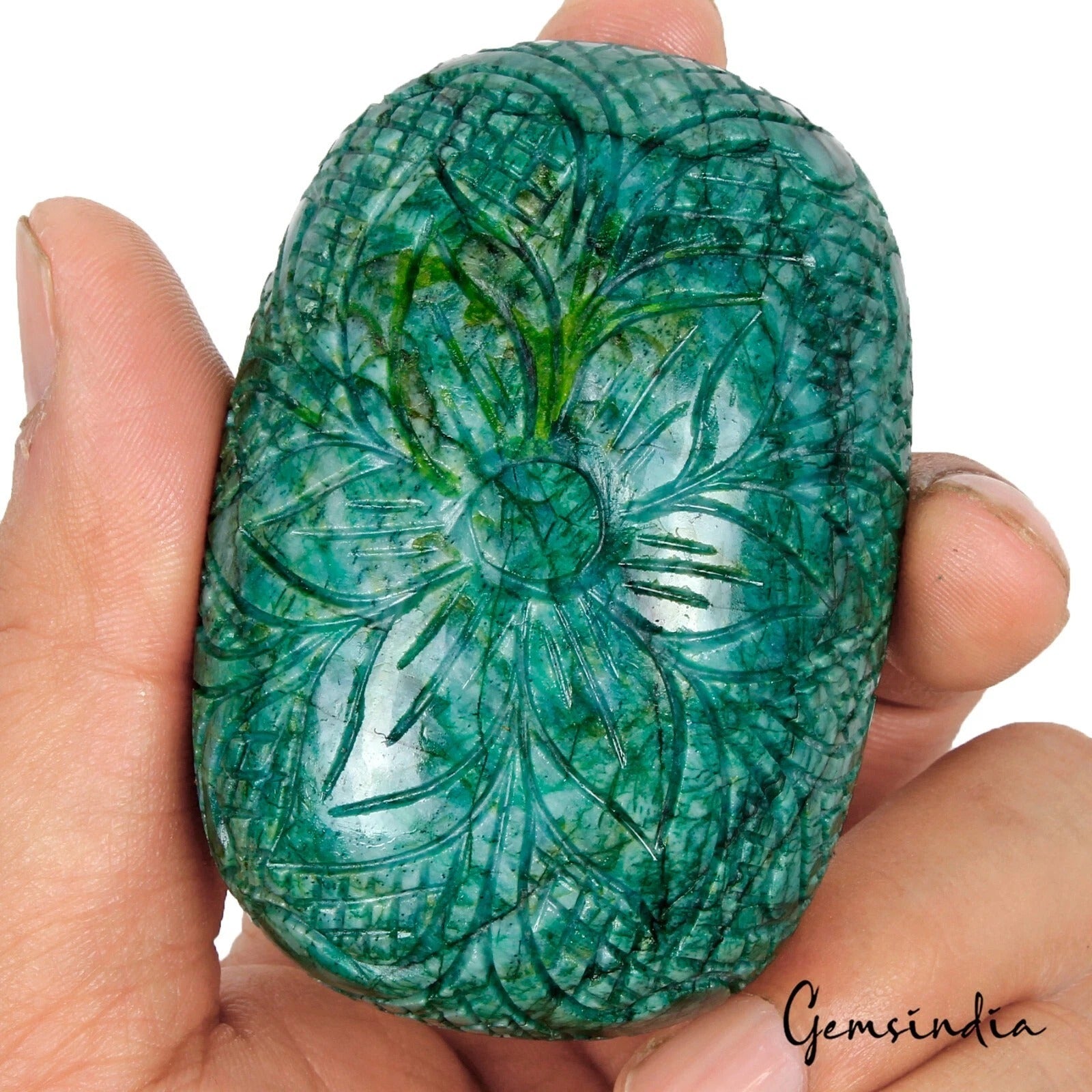 850 Ct Natural Brazilian Green Blue Emerald Floral Hand Carving Earth Mined Gems