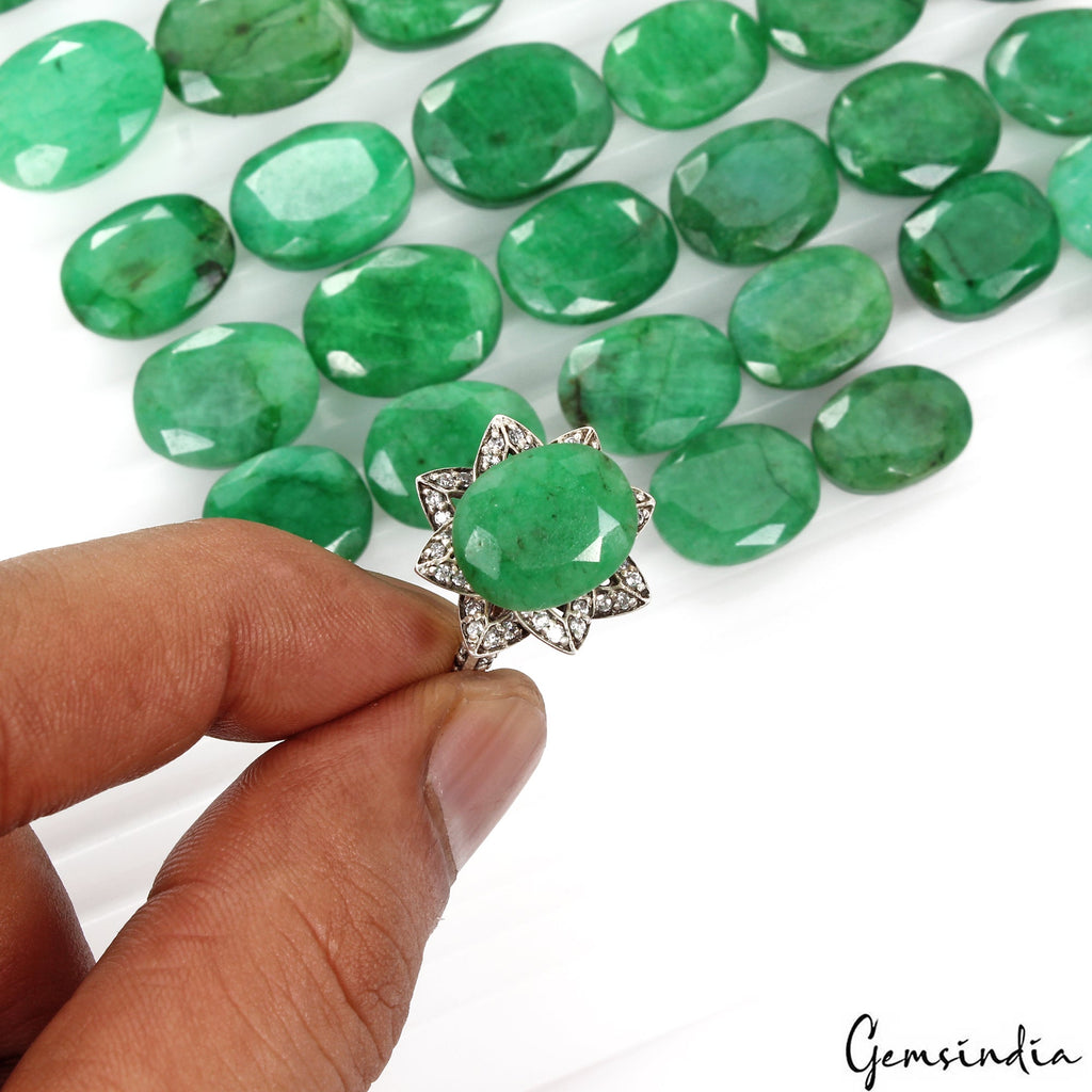 400 Ct Natural Green Brazilian Emerald Oval Faceted Ring Size Loose Gemstone Lot