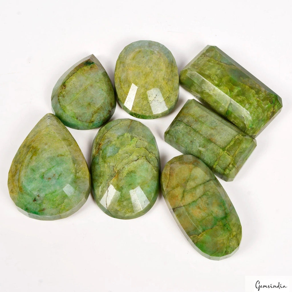 5000 Cts/7 Pcs Natural Brazilian Parrot Green Emerald Mix Cut Wholesale Gems Lot