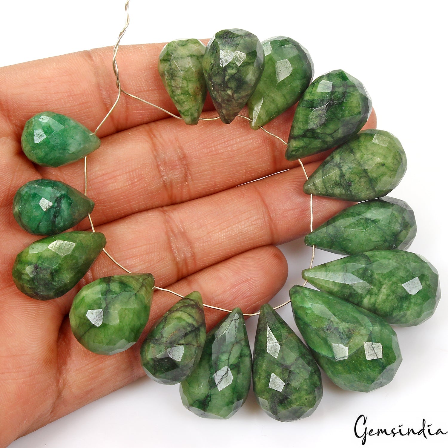 15 Pcs Natural Emerald 18mm-32mm Checker Cut Drilled Briolettes Loose Gemstones