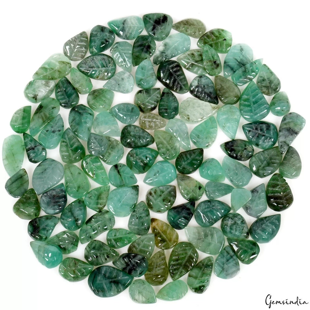 105.10 Ct Natural Emerald Colombian Mines Pear Leaf Handmade Carving 100 Pcs Lot