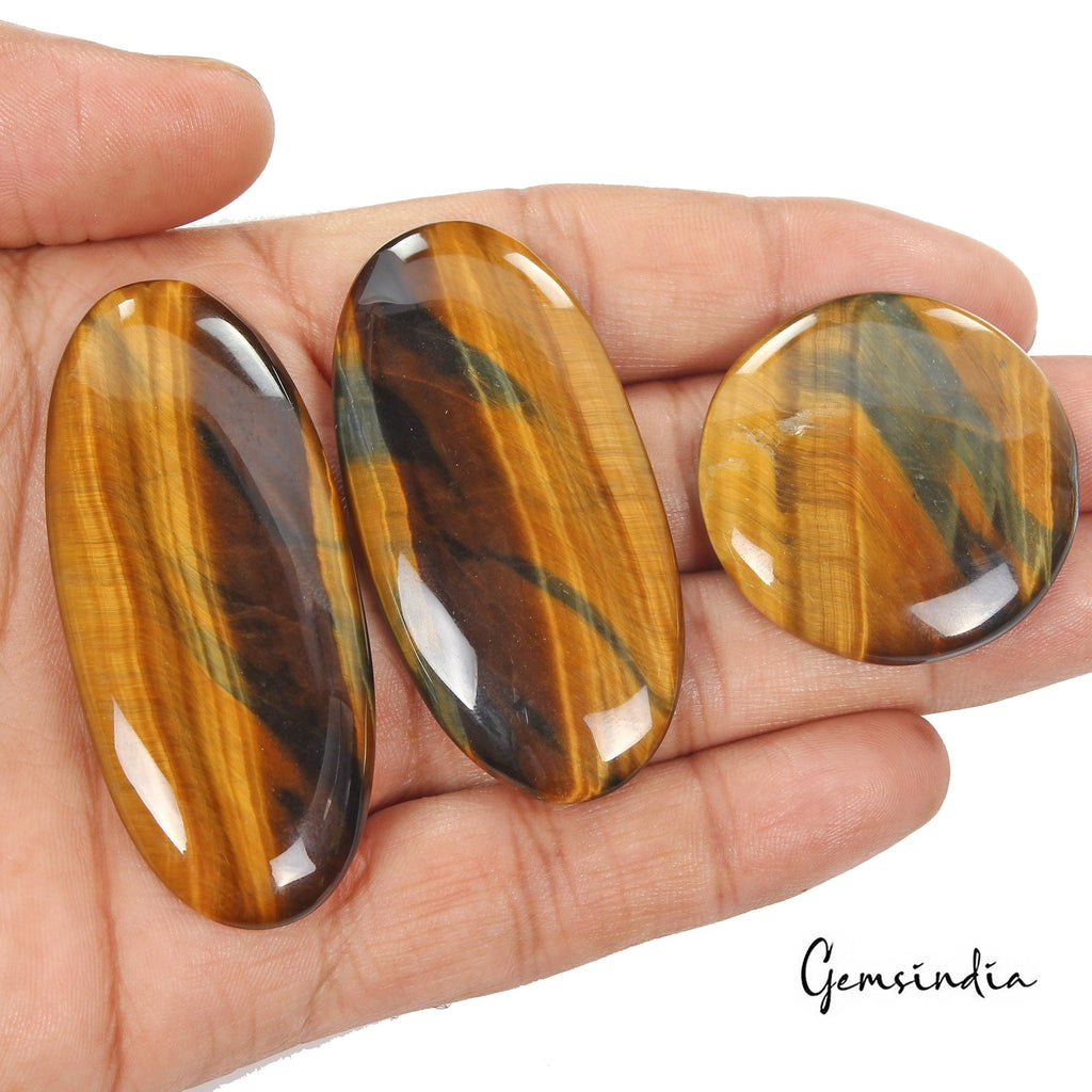 213.50 Cts/3 Pcs Natural Untreated Bi Color Tiger Eye Mixed Cab Gems For Jewelry