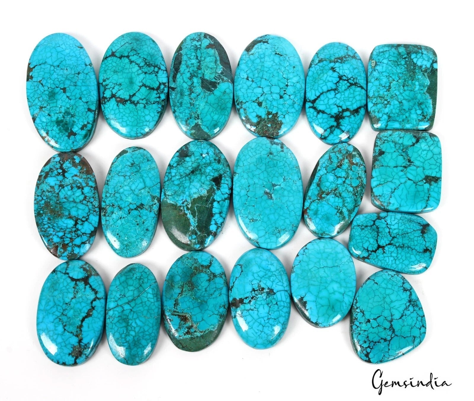 1500 Cts/19 Pcs Natural Blue USA Arizona Spiderweb Turquoise Mix Cab Loose Gems