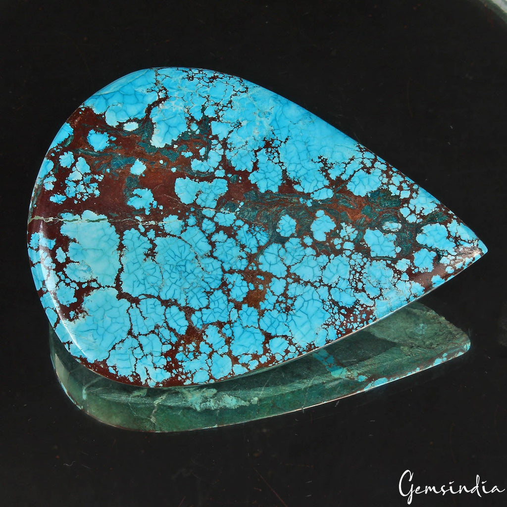 370 Ct Natural Blue Spiderweb USA Arizona Turquoise Pear Cab Loose Huge Size Gem