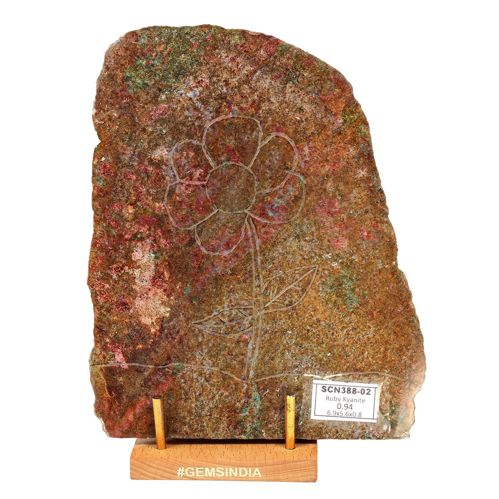 940gram Ruby Kyanite Rough Slab Floral Carved Untreated Crystal Display Specimen