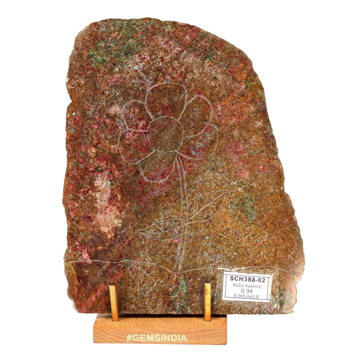 940gram Ruby Kyanite Rough Slab Floral Carved Untreated Crystal Display Specimen