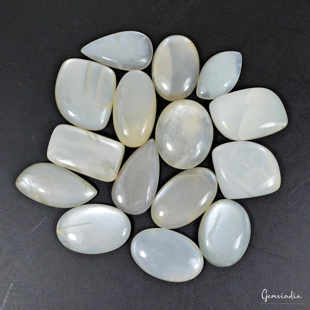 Moonstone Lot, Cabochon, Untreated — 15 Pieces, 21mm to 28mm, 320 Ct, Madagascar