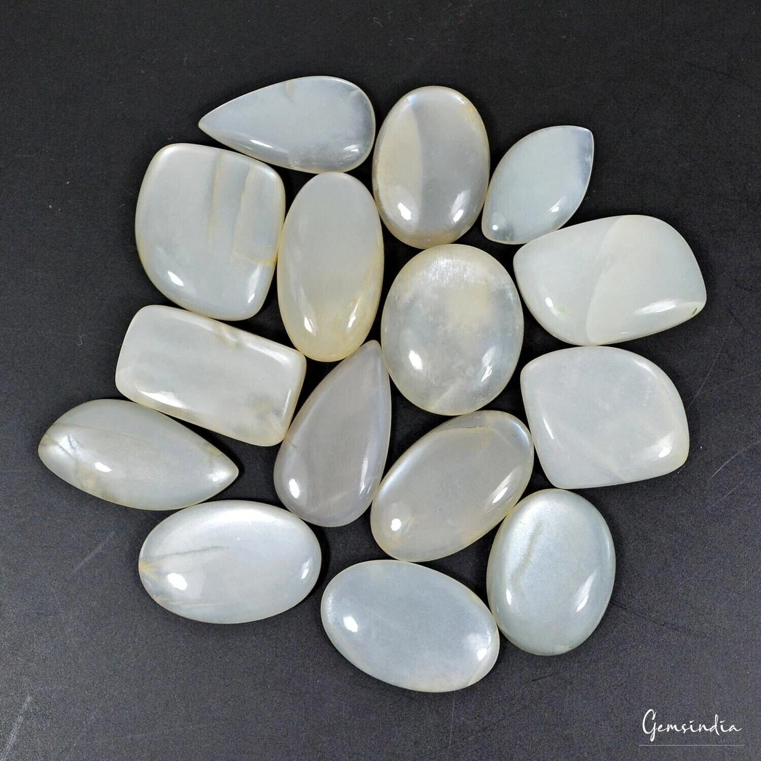 Moonstone Lot, Cabochon, Untreated — 15 Pieces, 21mm to 28mm, 320 Ct, Madagascar