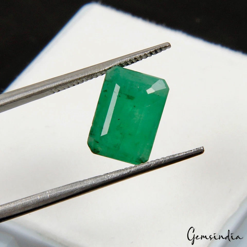 Certified 4.30 Cts Natural Zambian Emerald 8x6x5mm Emerald Cut Loose Gemstone