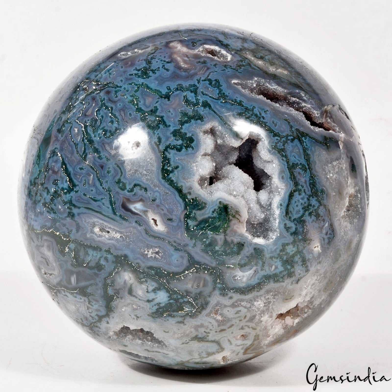 Moss Agate Sphere, Untreated — 5 Inch, 3.470 Kg (17350 Ct)