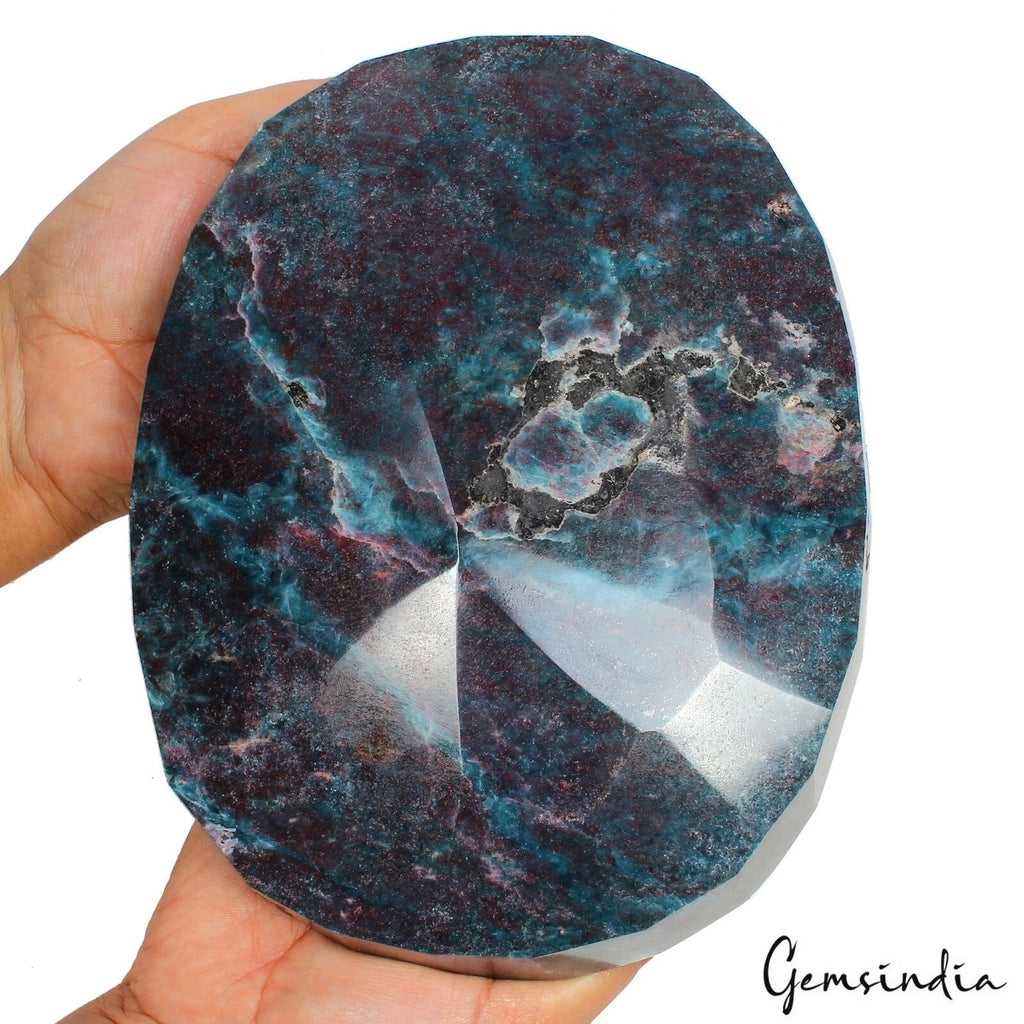 Rare 3.7Kg Large Natural Blue Kyanite with Ruby Faceted Gemstone Slab Specimen