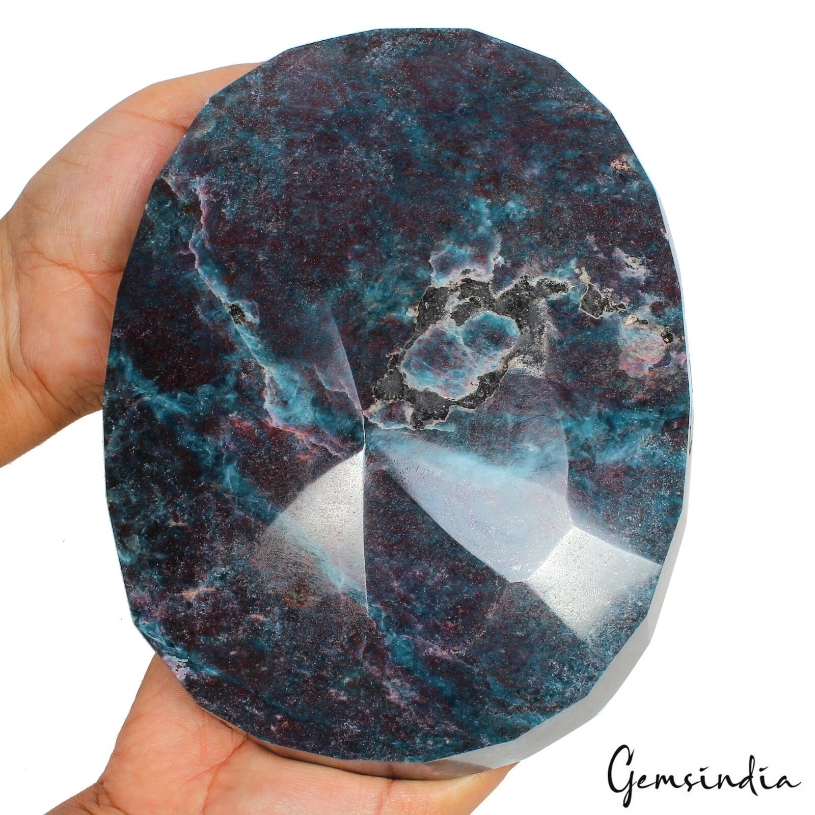 Rare 3.7Kg Large Natural Blue Kyanite with Ruby Faceted Gemstone Slab Specimen