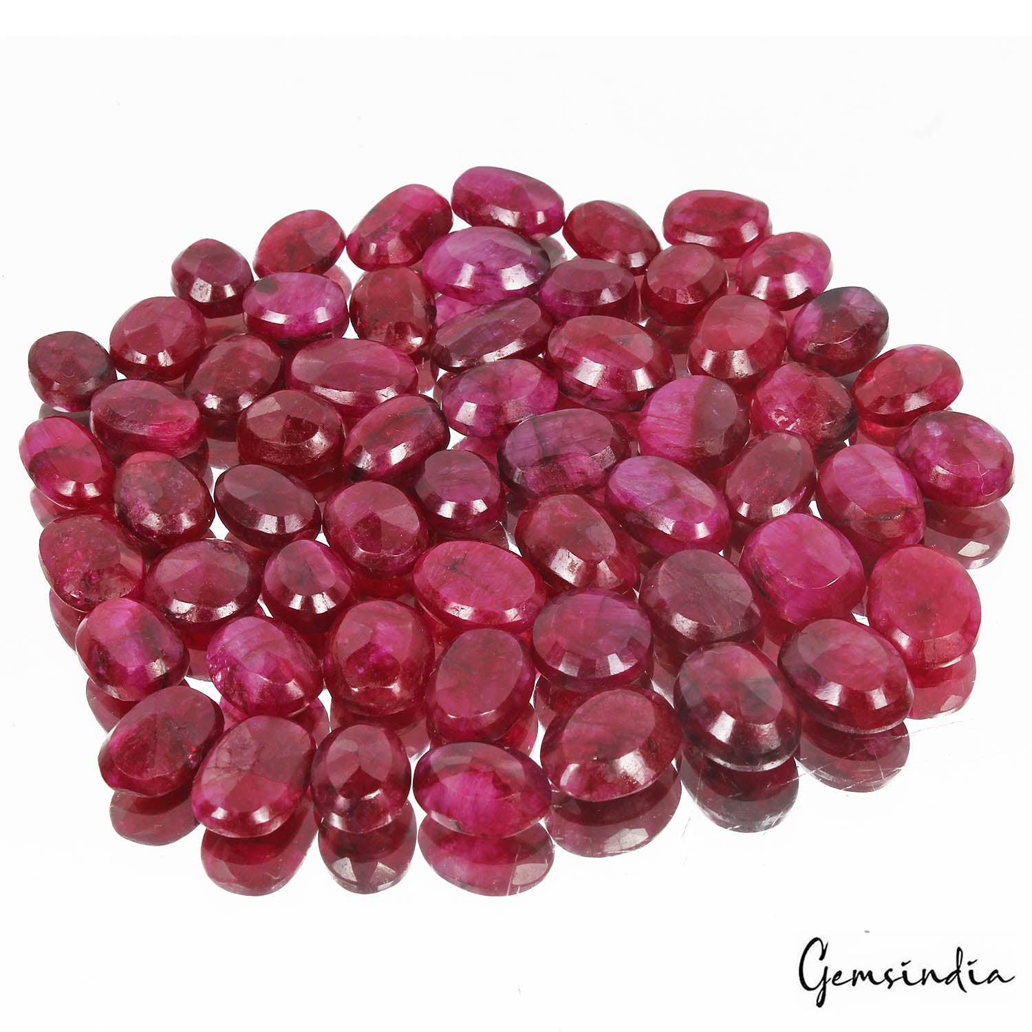 Beryl Lot, Loose Gemstone, Color Enhanced, Red — 57 Pieces, 12mm to 16mm, 430 Ct
