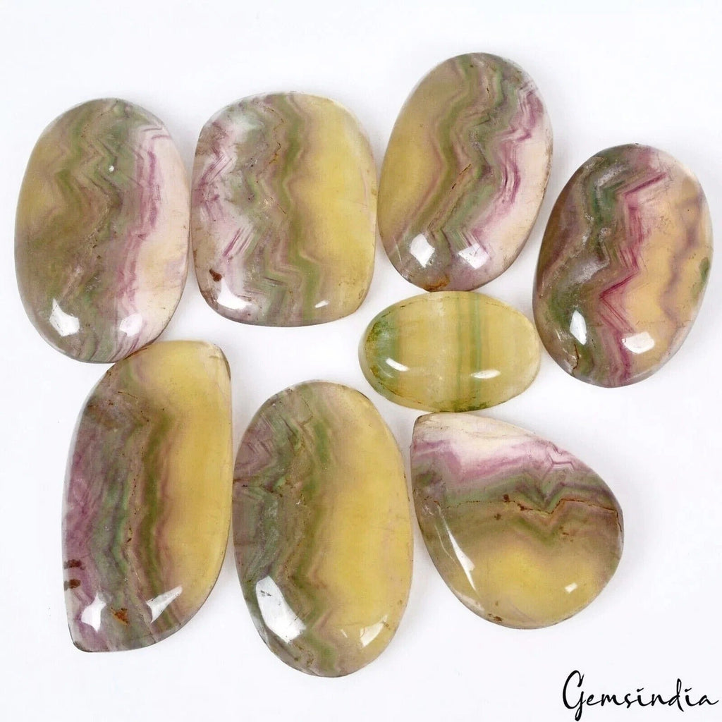 350 Cts/8 Pcs Natural Untreated Bi-Color Fluorite Mix Cab Loose Gems For Jewelry