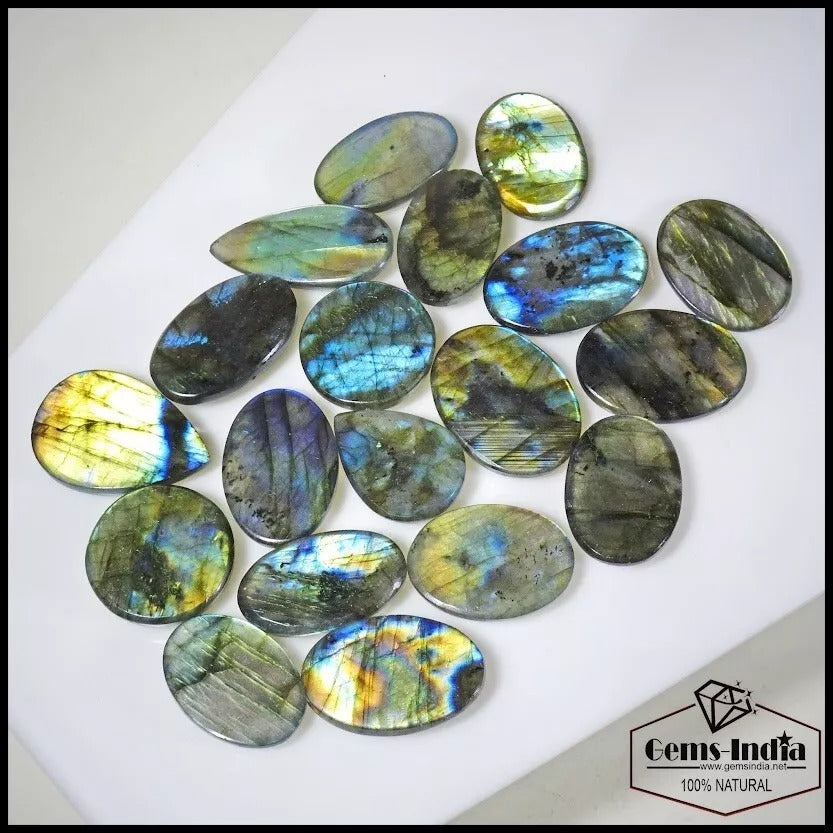 700 Cts/19 Pcs Natural Untreated Multi Shine Labradorite Mix Cab Loose Gems Lot